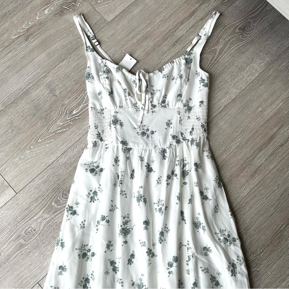 Hollister White and Green Floral Maxi Dress